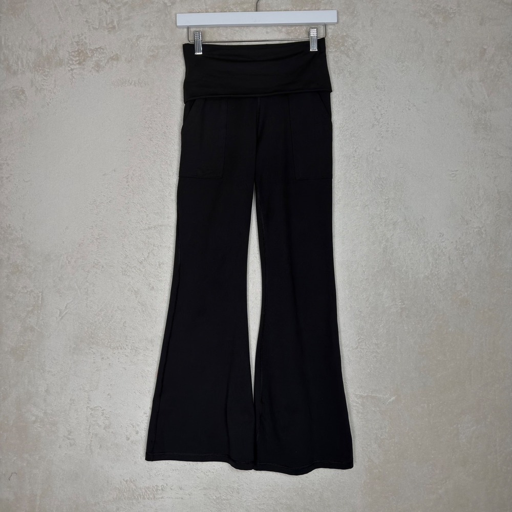 OFFLINE by Aerie The Hugger Foldover Flare Leggings Black Small Short Inseam Y2K